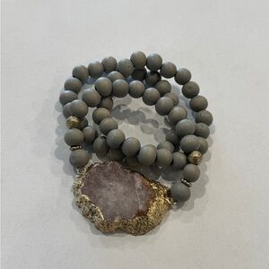 Gray Beaded Bracelet with Gold Accents